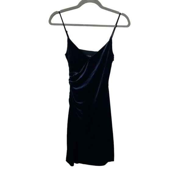 Black Halo Navy Velvet Faux Wrap Mini Dress - Picture 1 of 8